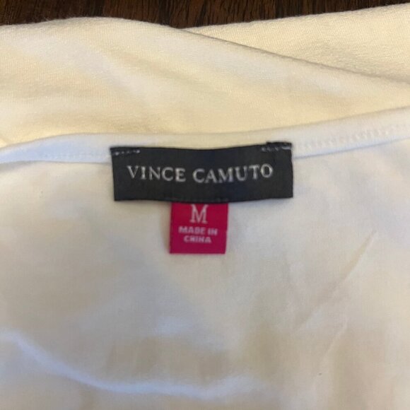 Vince Camuto Cream Sleeveless Draped Top, with sheer shoulder, Size Medium - Picture 7 of 10